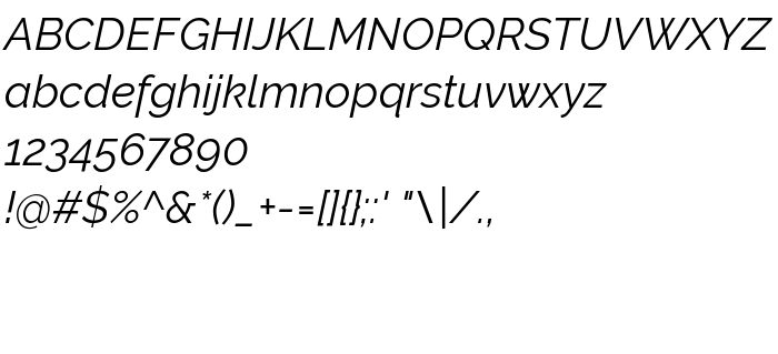 Náhled písma Raleway Italic